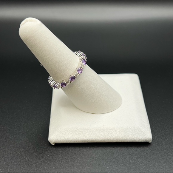 Sterling Silver Eternity Amethyst CZ Ring - Picture 7 of 10